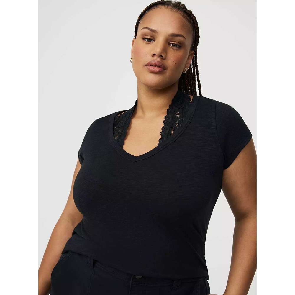 Torrid Vintage Slub Vneck Lace Halter Tee Womens 4X Black Strappy Short Sleeve